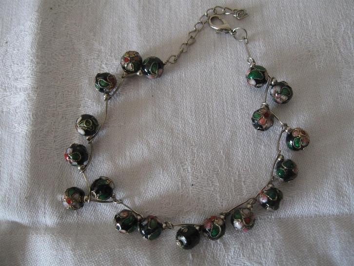 Cloisonnee armband zwart roze groen bloem goede staat, Sieraden, Tassen en Uiterlijk, Armbanden, Zo goed als nieuw, Ophalen of Verzenden
