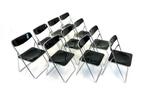 10x vintage klapstoel Ted, Niels Gammelgaard, Ikea ‘70, Vijf, Zes of meer stoelen, Metaal, Vintage retro buisframe design rotan webbing papercord