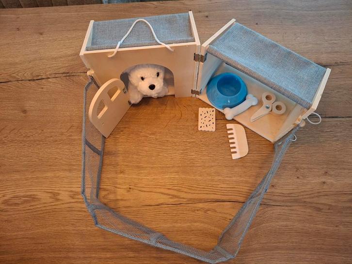 Houten Hondenhok Speelset + Hond, Kinderen en Baby's, Speelgoed | Educatief en Creatief, Zo goed als nieuw, Bouwen, Ontdekken
