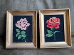 Geborduurde Rozen Schilderijtjes - Set van 2, Ophalen of Verzenden