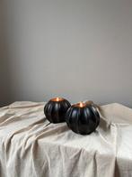 Preloved set van 2 bruin ceramic  waxinelichthouder d10cm, Overige materialen, Bruin, Ophalen of Verzenden, Zo goed als nieuw