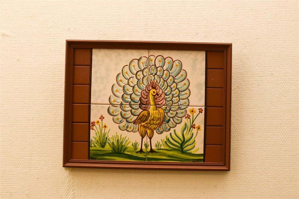 Tegelplateau ingelijst met prent van een struisvogel 49643