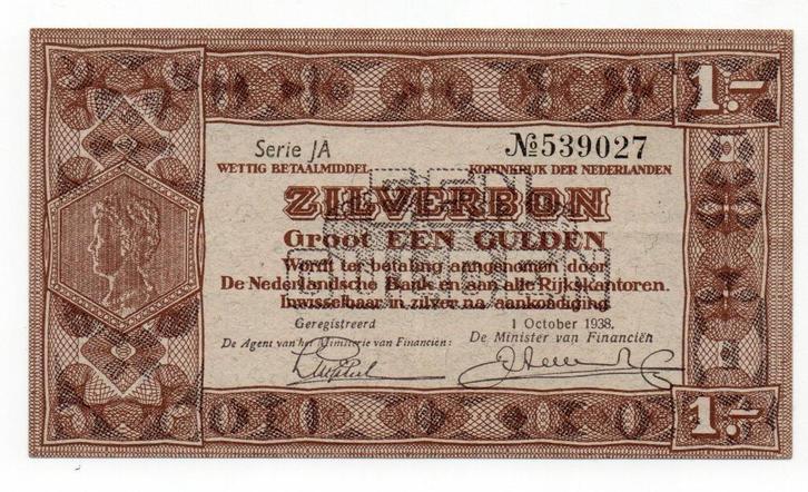 1 gulden 1938 - 002, Postzegels en Munten, Bankbiljetten | Nederland, Los biljet, 1 gulden, Verzenden
