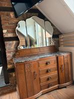 Antiek dressoir met spiegel en marmeren blad, Huis en Inrichting, Ophalen, Gebruikt, 100 tot 150 cm, Met lade(s)