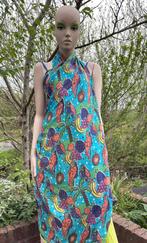 (39) Pareo Sjaal vintage - blauw - papagaai en fruit design, Ophalen of Verzenden, Zo goed als nieuw, Blauw, Overige typen