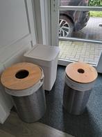 3 Wasmanden: Kunststof & RVS met Houten Deksel, Huis en Inrichting, Woonaccessoires | Prullenbakken, Kunststof, Gebruikt, 50 tot 75 cm