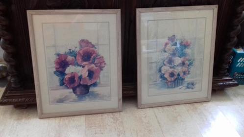 Vintage schilderijen met bloemdecor 53x43 cm. Puntgaaf!, Huis en Inrichting, Woonaccessoires | Lijsten, Zo goed als nieuw, 50 tot 75 cm