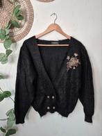 Vintage mohair applicatie vest L/XL, Kleding | Dames, Zwart, Maat 46/48 (XL) of groter, Ophalen of Verzenden, Zo goed als nieuw