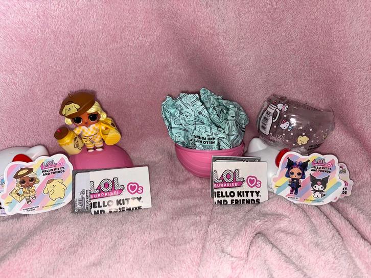 LOL Surprise Hello Kitty Pompompurin Puddin’ & Kuromi QT, Kinderen en Baby's, Speelgoed | Poppen, Gebruikt, Babypop, Ophalen of Verzenden