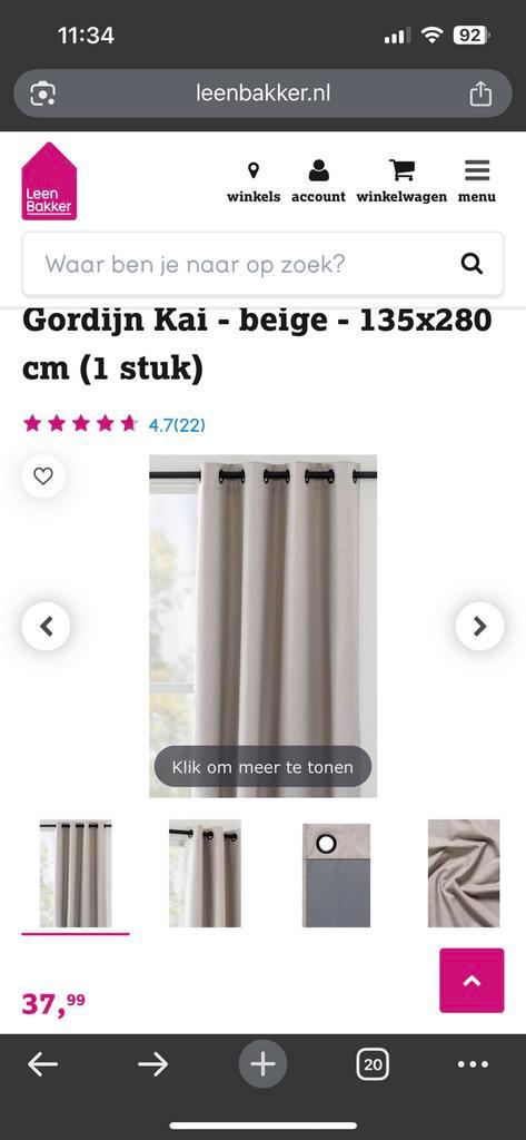Leen Bakker Kai beige gordijn, 2 stuks, Huis en Inrichting, Stoffering | Gordijnen en Lamellen, Zo goed als nieuw, 200 cm of meer