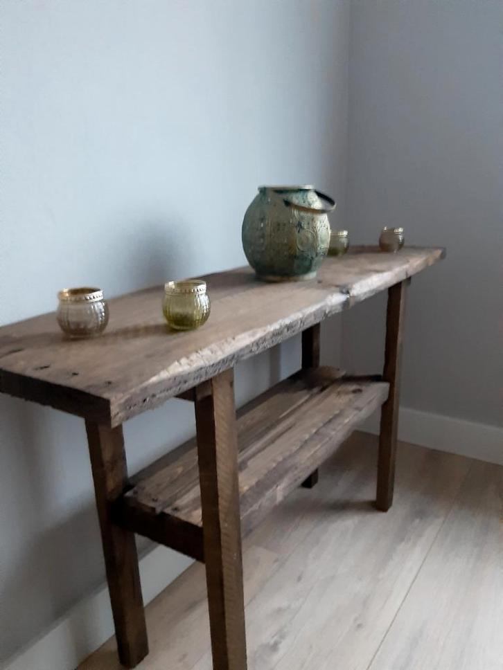 Robuuste landelijke sidetable, Huis en Inrichting, Tafels | Sidetables, Nieuw, 25 tot 50 cm, 100 tot 150 cm, Rechthoekig, Overige houtsoorten