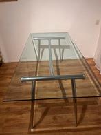 Glazen Eettafel met Zilver Onderstel, Ophalen, Gebruikt, 50 tot 100 cm, Glas
