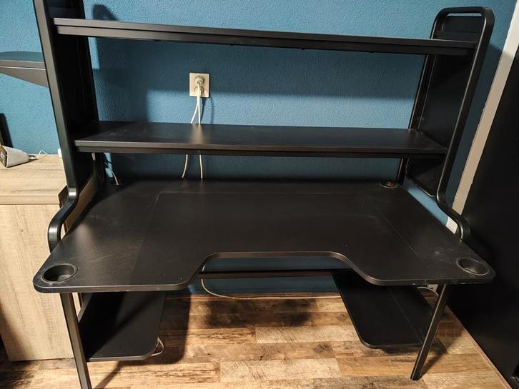 Zwart Bureau met Opbergruimte, Huis en Inrichting, Bureaus, Gebruikt, Ophalen