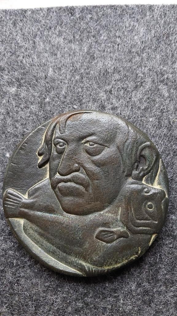 Penning, Frank Letterie 1984, Günter Grass, de Bot, Postzegels en Munten, Penningen en Medailles, Brons, Nederland, Ophalen of Verzenden