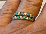14K Gouden Ring met Turkoois en Saffier - Maat 18, Verzenden, Zo goed als nieuw, 17 tot 18, Met edelsteen