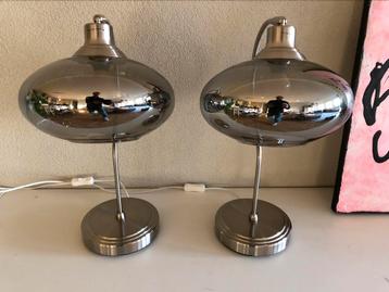 Set tafellampen met UFO-kappen van donker spiegelglas beschikbaar voor biedingen