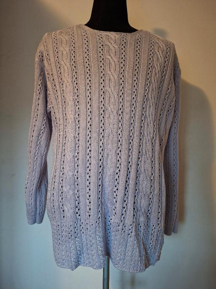 Antedate gebreide trui met kabel- en ajour patroon - Lila, Kleding | Dames, Truien en Vesten, Zo goed als nieuw, Maat 46/48 (XL) of groter