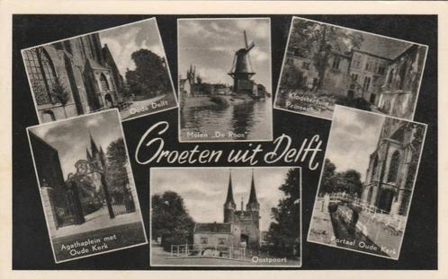 DELFT Kerk Agathaplein Molen Poort Kloostertuin Groeten 1957, Verzamelen, Ansichtkaarten | Nederland, Gelopen, Zuid-Holland, 1940 tot 1960