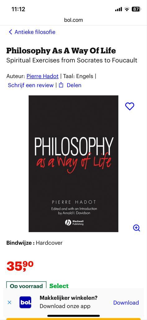 Philosophy As A Way Of Life - Hadot, Boeken, Filosofie, Zo goed als nieuw, Praktische filosofie, Ophalen of Verzenden