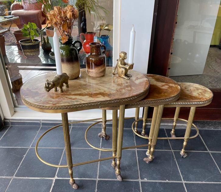 Antieke Franse Mimi Set, Huis en Inrichting, Tafels | Bijzettafels, Zo goed als nieuw, Ovaal, 60 cm of meer, Minder dan 55 cm