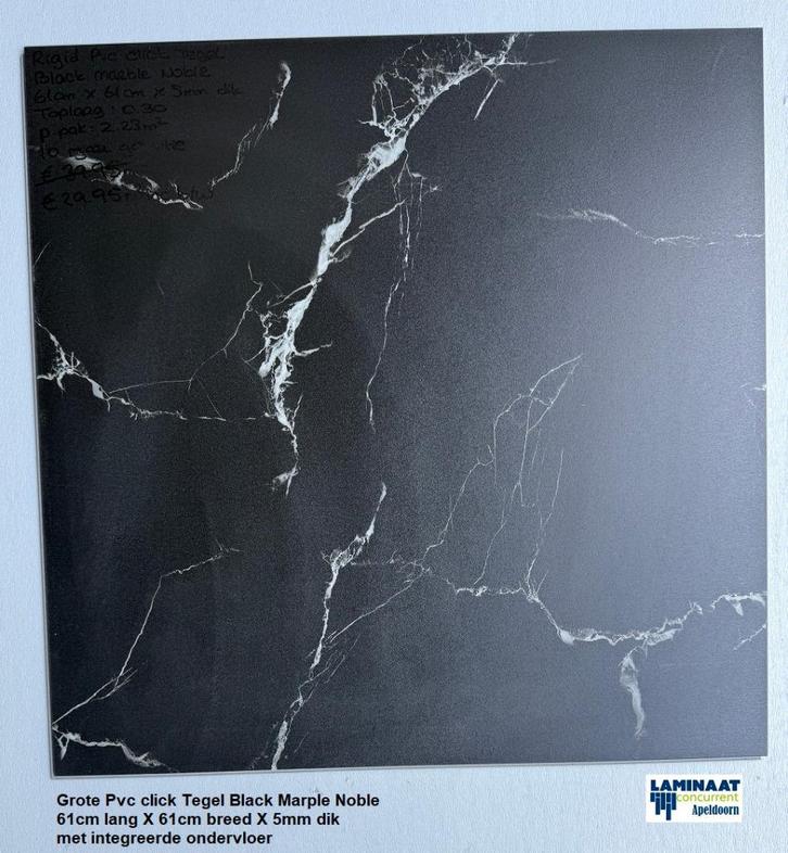 Grote Pvc click Tegel Marmer zwart 61cm X 61cm €29,95p/m2, Huis en Inrichting, Stoffering | Vloerbedekking, Nieuw, Laminaat, Wit