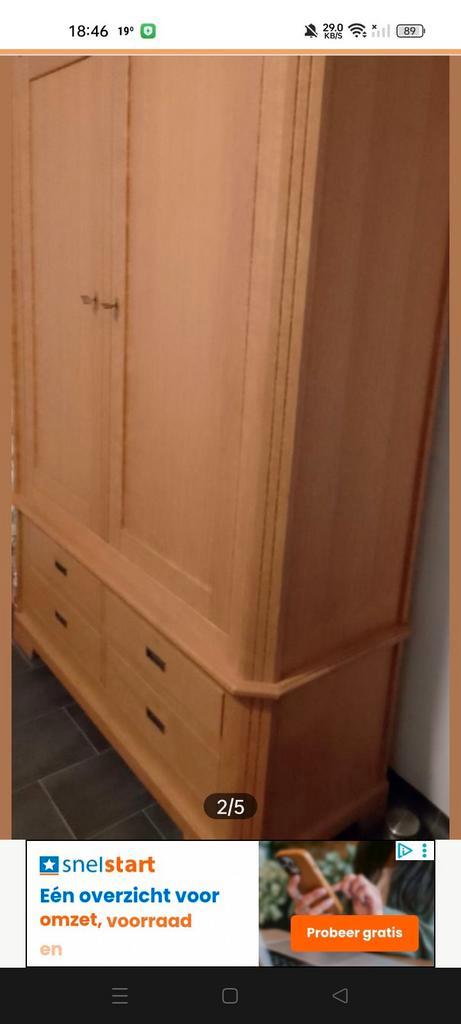 Mooie, ruime houten kledingkast met twee deuren en vier lade, Huis en Inrichting, Kasten | Kledingkasten, Zo goed als nieuw, 150 tot 200 cm