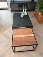 Salontafel set - Leisteen look & Acaciahout, Zo goed als nieuw, Minder dan 50 cm, Rechthoekig, Overige houtsoorten