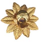 2169 Vintage hollywood regency plafonniere bladerlamp goud, Ophalen of Verzenden, Gebruikt