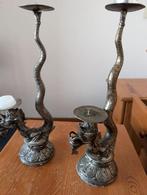 Vintage Dragon Candle Holders, Gebruikt, Overige kleuren, Ophalen of Verzenden, Zilver