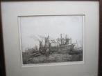 HW BIJL, Mooie zwart-wit ets, Schepen op de Maas., Antiek en Kunst, Kunst | Etsen en Gravures, Ophalen of Verzenden