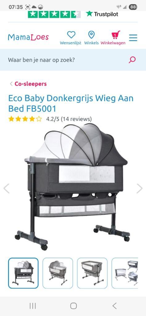 Eco Baby Donkergrijs wieg aan bed / cosleeper, Kinderen en Baby's, Babywiegjes en Ledikanten, Zo goed als nieuw, Wieg, Ophalen