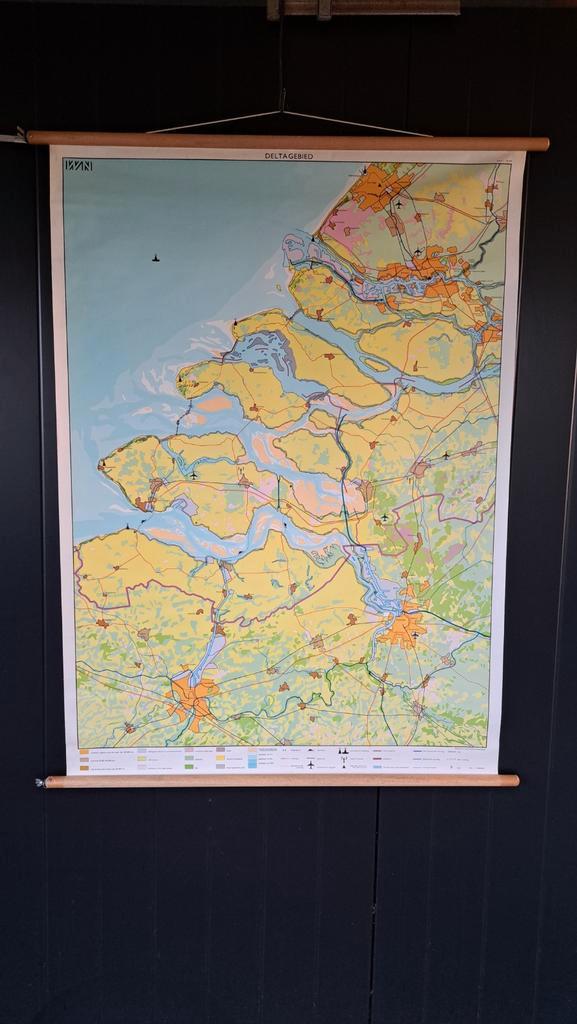 Oude Schoolkaart Deltagebied - Nederland, Antiek en Kunst, Antiek | Schoolplaten, Ophalen of Verzenden