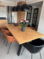 Handgemaakt eiken visgraat tafel L205 x B100 +PUleer stoelen, Gebruikt, 100 tot 150 cm, Eikenhout, Ophalen of Verzenden
