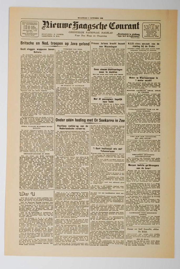1 oktober 1945 - Nieuwe Haagsche Courant | Heruitgave 1994, Verzamelen, Militaria | Tweede Wereldoorlog, Boek of Tijdschrift, Nederland