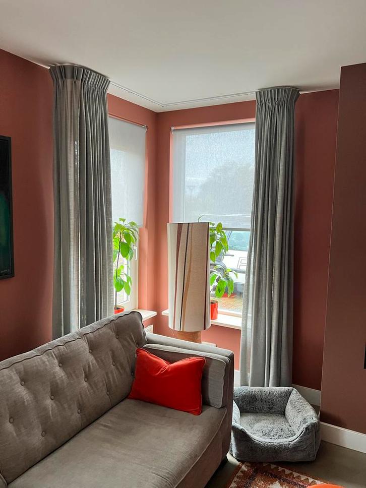 Grijze gordijnen, Huis en Inrichting, Stoffering | Gordijnen en Lamellen, Gebruikt, 150 tot 200 cm, 100 tot 150 cm, Grijs, Ophalen of Verzenden