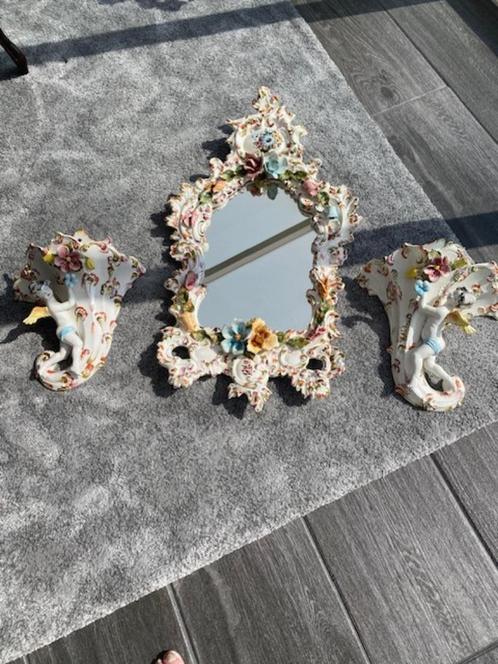 PORSELEIN,SPIEGEL ,BLOEMPOTTEN,SETJE, Antiek en Kunst, Curiosa en Brocante, Ophalen