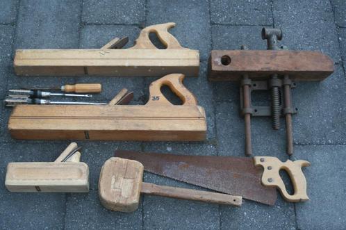 houtbewerking: bankschroef spindel + 3 schaven + 5 tools, Antiek en Kunst, Antiek | Gereedschap en Instrumenten, Verzenden