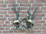 Vintage messing koperen wandsculptuur reigers kraanvogels, Ophalen