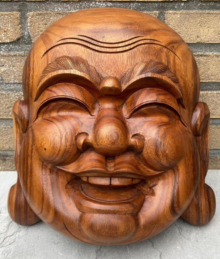 XXL Happy Boeddha Poe Tai Masker Suar Hout Bali, Huis en Inrichting, Woonaccessoires | Boeddhabeelden, Gebruikt, Ophalen of Verzenden
