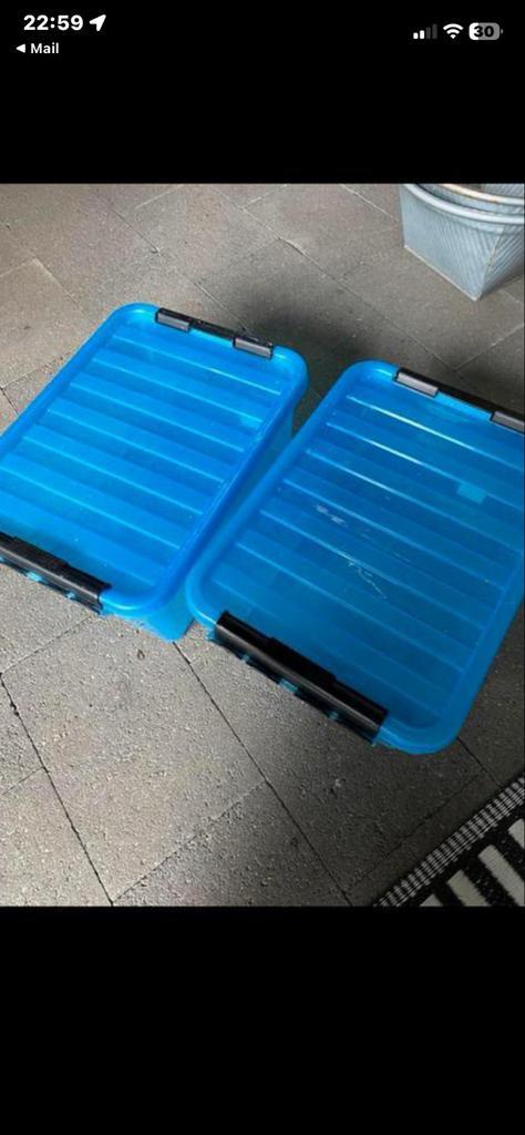 2 Blauwe Opbergboxen - Xenos, Huis en Inrichting, Woonaccessoires | Kisten, Gebruikt, Kunststof, Ophalen of Verzenden