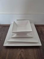 16 delig wit vierkant servies, Ophalen of Verzenden, Zo goed als nieuw, Effen, Bord(en)