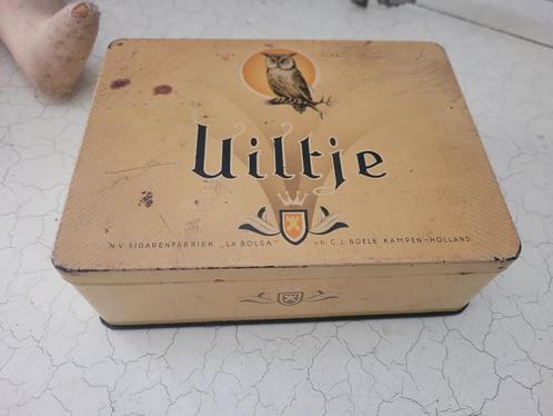 Oud sigaren blikje uiltje, Verzamelen, Rookartikelen, Aanstekers en Luciferdoosjes, Gebruikt, Tabaksdoos of Verpakking, Ophalen of Verzenden