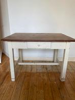 Brocante witte houten tafel, 100 tot 150 cm, Gebruikt, Rechthoekig, Ophalen of Verzenden