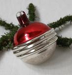 Oude Antieke AJEKO kerstbal rood  zilver frost met ringen, Verzenden, Gebruikt