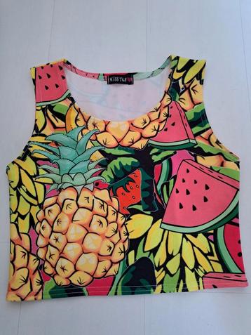Frisse kleuren fruit top ananas meloen aardbei banaan S beschikbaar voor biedingen