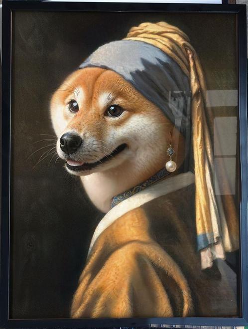 SHIBA INU Hond Kunst Poster Meisje met de Parel vermeer, Verzamelen, Posters, Nieuw, Rechthoekig Staand, Verzenden