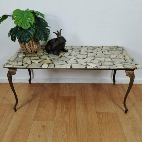 Vintage Messing koffietafel salontafel met marmer blad 05, Huis en Inrichting, Tafels | Salontafels, Gebruikt, Minder dan 50 cm