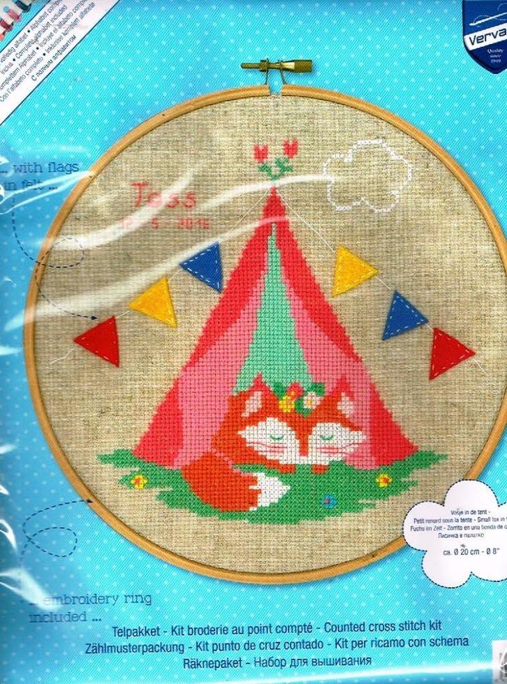 Cado sale vervaco borduurpakket geboorte, vosje in een tent, Hobby en Vrije tijd, Borduren en Borduurmachines, Nieuw, Borduurpakket
