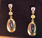 Exclusieve oorhangers met spinellen, diamanten en amethisten, Overige materialen, Ophalen of Verzenden, Zo goed als nieuw, Met edelsteen