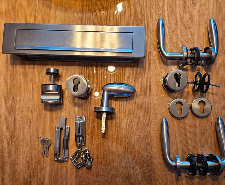 RVS Hang- en Sluitwerk Set - Compleet!, Doe-het-zelf en Verbouw, Hang- en Sluitwerk, Gebruikt, Slot, Rvs, Ophalen